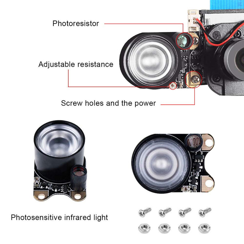  [AUSTRALIA] - Dorhea for Raspberry Pi 4B Camera Module 5MP 1080p OV5647 Automatically Switching Between Day Vision and Night Vision Webcam Lens with LED Light for Raspberry Pi 3 B+ Pi 2 A/B/B+ and Raspberry Pi 3