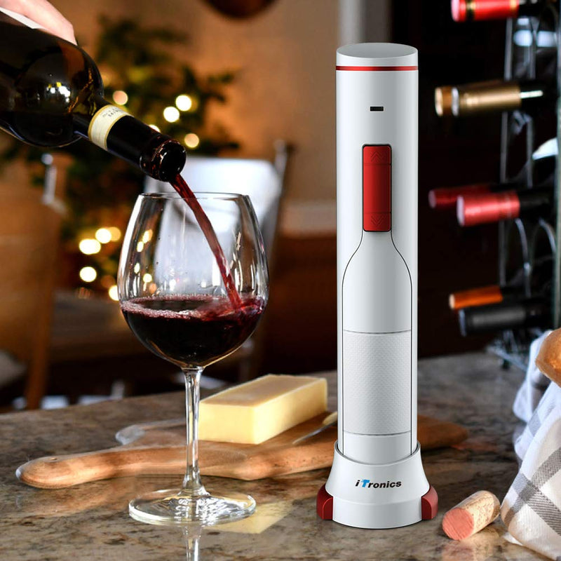 iTronics IC700 Electric Wine Opener Rechargeable Automatic Electric Corkscrew Wine Bottle Opener with Removeable Foil Cutter, Elegant White - LeoForward Australia