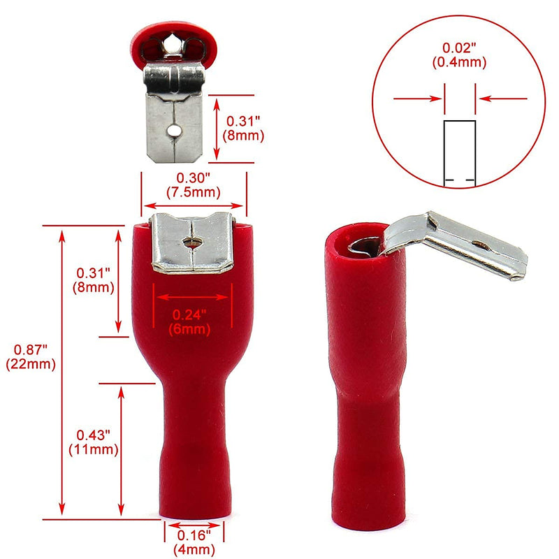  [AUSTRALIA] - Baomain Fully Insulated Connector Piggy Back Spade Cable Lugs Set tabs Receptacles 6.3mm 0.5-6.0mm² 100 Pcs