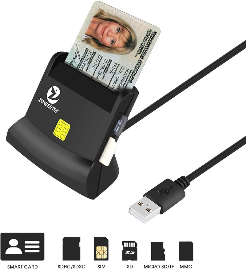 Zoweetek Multi-Function CAC Card Reader, Can Read DOD Military Common Access Smart Card, ID Card, SD, SDHC, SDXC, Micro SD/T-Flash, MMC, Micro SDHC, Micro SDXC and SIM - LeoForward Australia