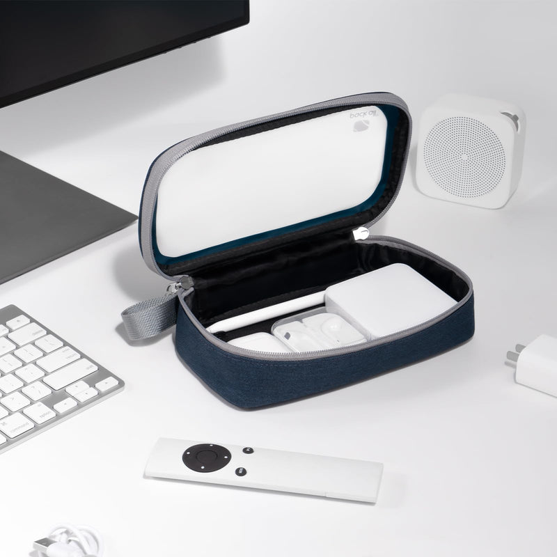  [AUSTRALIA] - pack all Clear Electronic Organizer, TPU Cable Organizer Bag, Compact Cord Travel Organizer for Cables, Chargers, Phones, USB cords, SD Cards (Dark Blue) Dark Blue