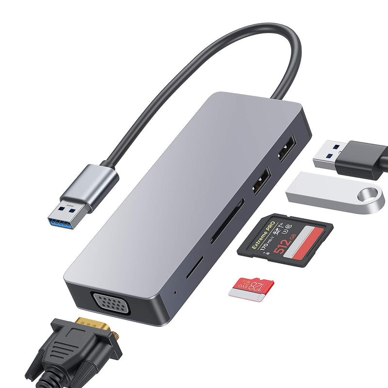  [AUSTRALIA] - USB 3.0 to VGA Adapter,5-in-1 USB Hub 3.0 with VGA 1080p,2 USB 2.0 Ports,SD/Micro SD Card Reader,Compatible with Windows 7/8/8.1/10 Laptop PC[NOT Support MAC,Chrome,Linux]