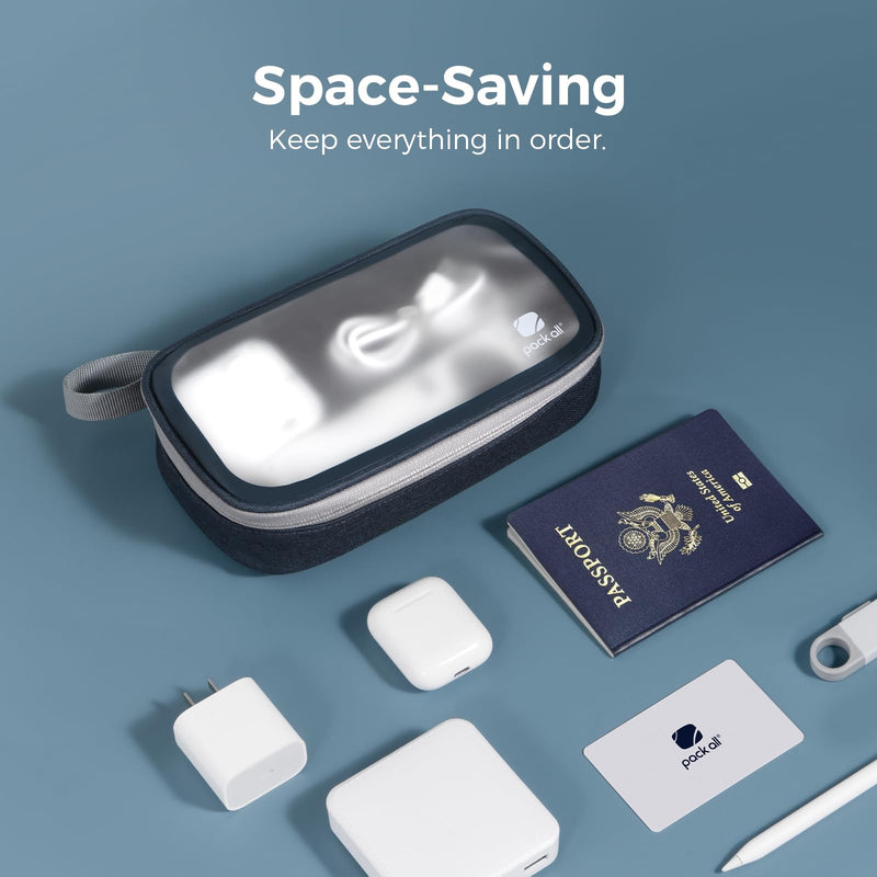  [AUSTRALIA] - pack all Clear Electronic Organizer, TPU Cable Organizer Bag, Compact Cord Travel Organizer for Cables, Chargers, Phones, USB cords, SD Cards (Dark Blue) Dark Blue