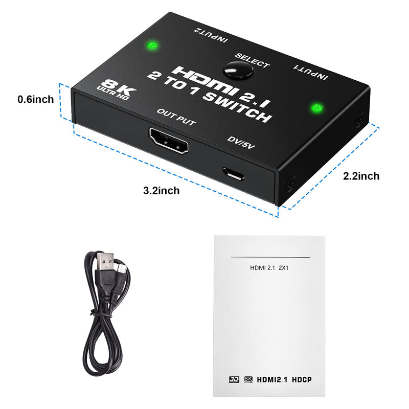  [AUSTRALIA] - HDMI Switch 8K - Tendak HDMI 2.1 Switch Box Support 8K@60HZ HDCP 2.2 3D 2 Port HDMI Switcher for PS5/4, PS4 Pro, Blue-ray Player, Xbox one, HDTV