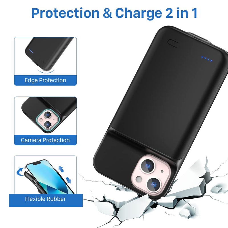  [AUSTRALIA] - Battery Case for iPhone 13 Mini, [6500mAh] 2022 Conqto New Upgraded Ultra-high Capacity Protective Portable Slim Charging Case Rechargeable Extended Battery Pack Charger for iPhone 13 Mini-Black