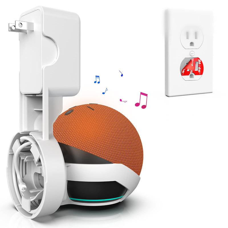 [AUSTRALIA] - Echo Dot 4 Wall Mount, Space Saving Stand Holder for 4th Gen Smart Speaker Outlet Hanger with Cable Management, Kids Clock Dot4 Generation Plug Bracket in Bedroom/Kitchen/Corner/Living Room, White