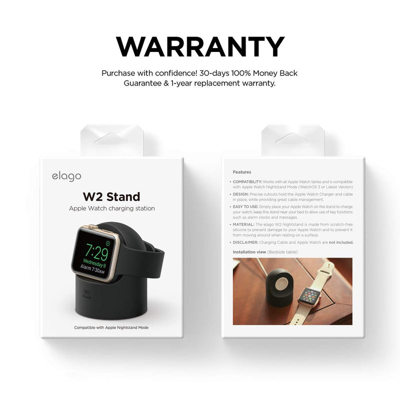  [AUSTRALIA] - elago W2 Charger Stand Compatible with Apple Watch Series 7/6/SE/5/4/3/2/1 (45mm, 44mm, 42mm, 41mm, 40mm, 38mm), Nightstand Mode (Black) Black