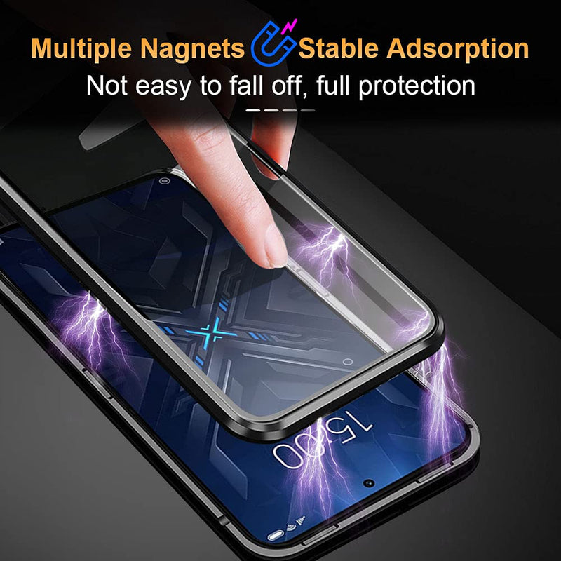 [AUSTRALIA] - QUIETIP Compatible for Black Shark 4/4 Pro Case Clear,Magnetic Slim Metal Frame Double-Sided Transparent Tempered Glass Case with Built-in Screen Lens Protect,Silver Silver 6.67 Inches