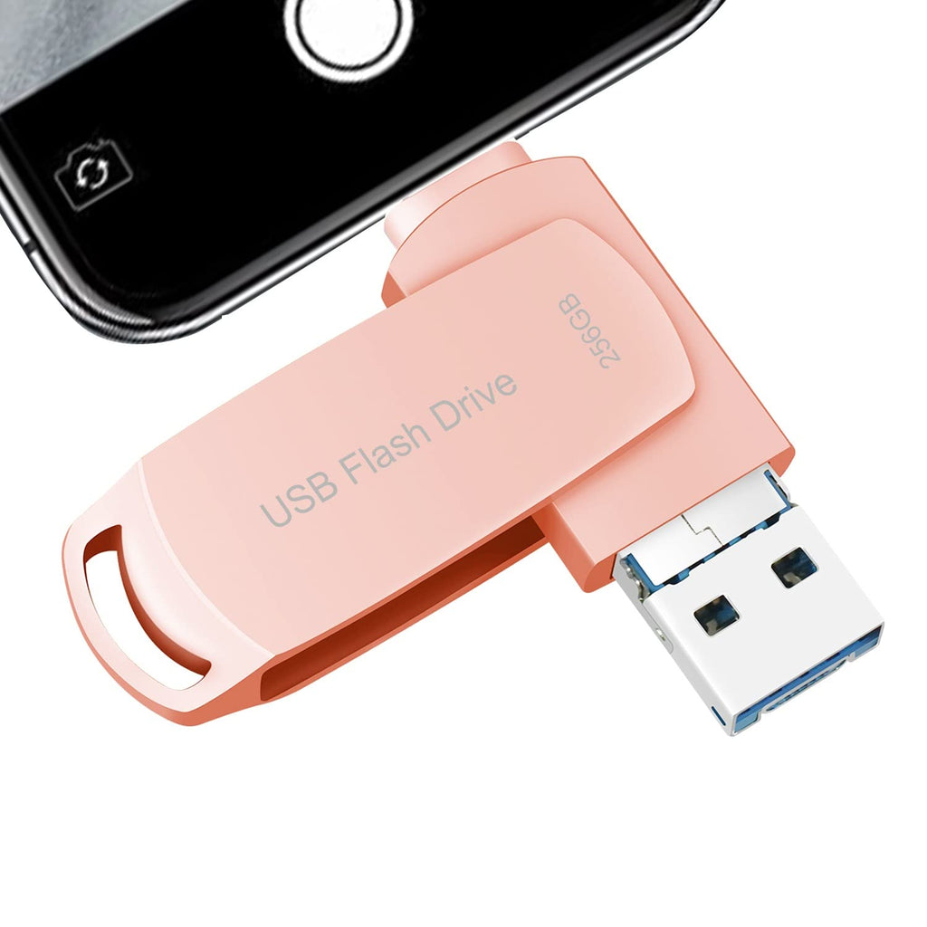  [AUSTRALIA] - USB Flash Drive 256GB iPhone Memory Stick, BOLIDE Photo Stick for iPad USB Drive with Micro-USB and USB3.0 Compatible with iOS/Android//Windows System(Pink 256GB)