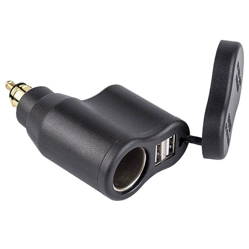 Cllena Din Hella Powerlet Plug to Dual USB Charger 2.1A&1A + 12V Cigarette Lighter Socket Compatible for BMW Motorcycle/Phone/iPhone/GPS/SatNav - LeoForward Australia