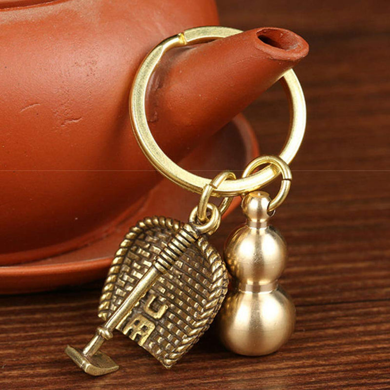  [AUSTRALIA] - lasenersm 2 Pieces Gourd Brass Wu Lou Keychains Brass Calabash Wu Lou Key Chain Brass Calabash Decorations Pendant Key Rings for Good Luck Fortune Longevity Wealth Success, Golden