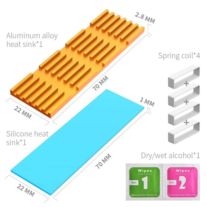 AOJUE Universal M.2 Heatsink NVME Heatsink SSD Heatsink Cooler for 2280 M.2 SSD with Silicone Thermal Pad (golg) gold - LeoForward Australia