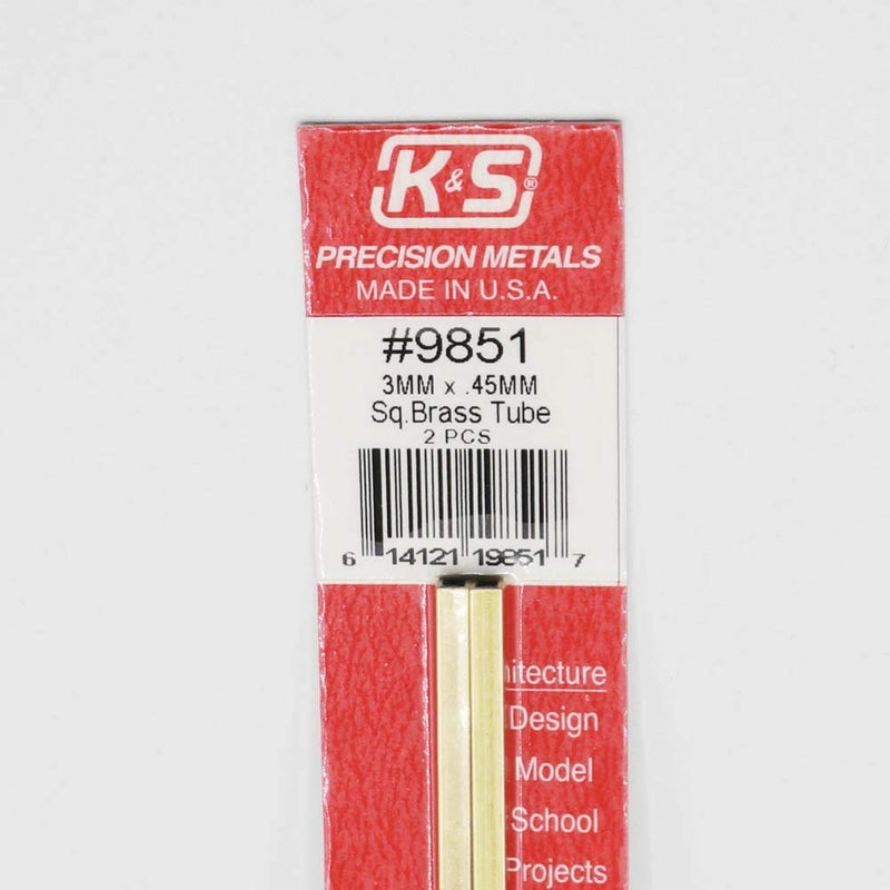 K&S Precision Metals 9851 Square Brass Tube, 3mm X 3mm X .45mm Wall Thickness X 300mm Long, 2 Pieces per Pack, Made in The USA - LeoForward Australia