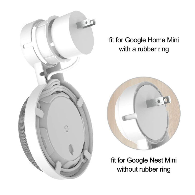  [AUSTRALIA] - HomeMount Wall Mount for Google Home Mini or Google Nest Mini (2nd Gen),Space-Saving Outlet Holder Accessories for Google Mini Voice Assistant (White) White