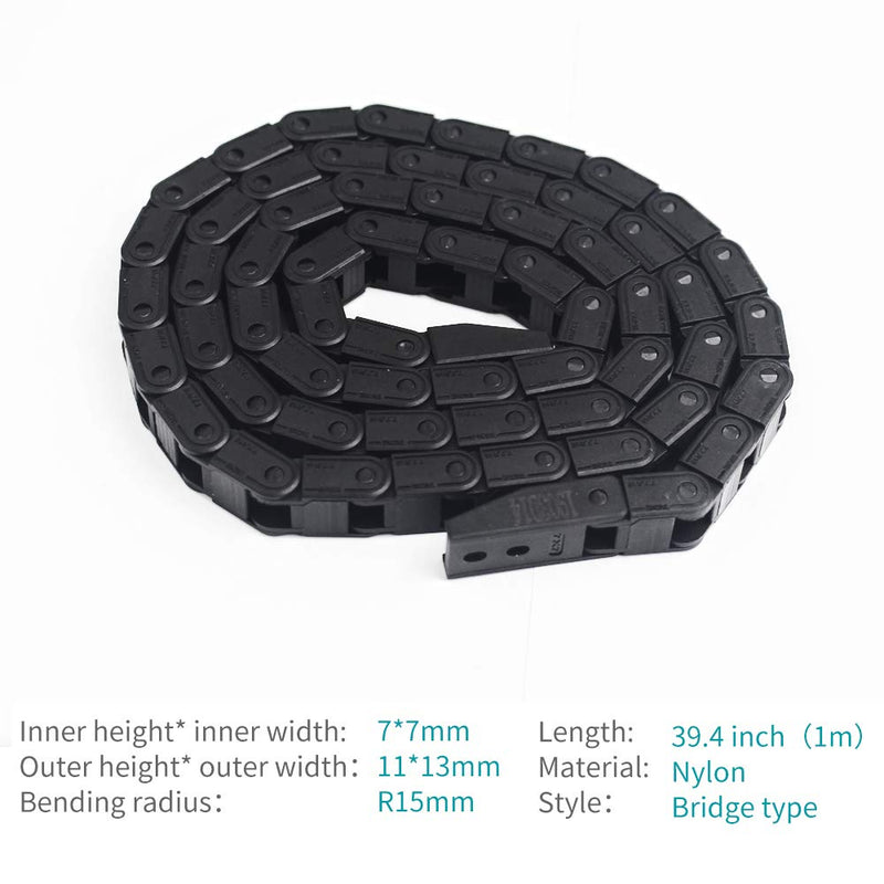  [AUSTRALIA] - Cable Carrier Chain Black Plastic Flexible for 3D Printer and CNC Machine Tools R15 7mm X 7mm 1M with End Connectors 7x7mm