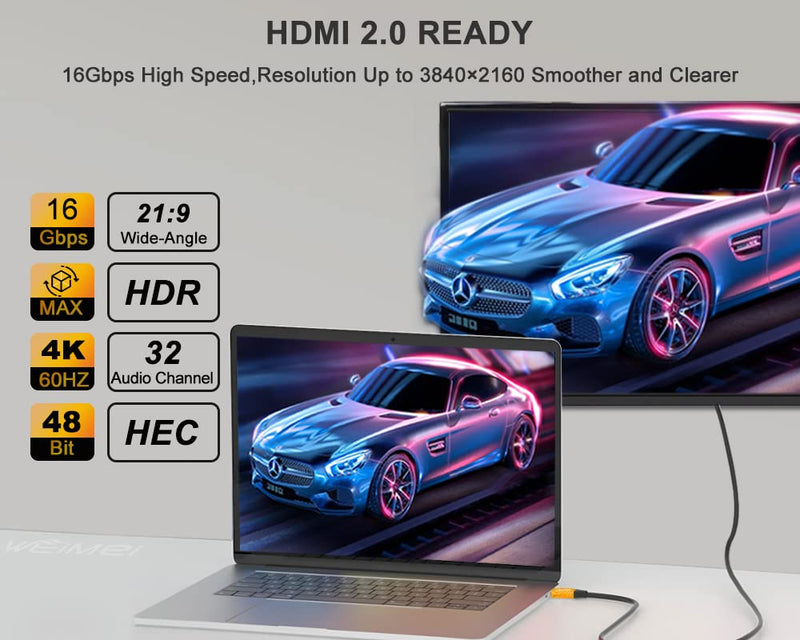  [AUSTRALIA] - WEIMEI 30 Feet 4K HDMI Cable 2.0 HDMI Cord 30ft Support 4K@60Hz UHD 2160P Ethernet 3D ARC with Gold-Plated Connector and Bare Copper Conductor (from 6ft to 100 ft for Choices)