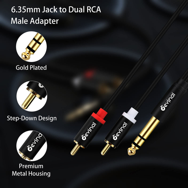 Devinal 1/4" inch TRS to RCA Y Splitter Cable, 6.35mm Stereo to 2 RCA Phono Insert Cable, Dual RCA to Quarter inch Audio Breakout Cable Cord 5 feet/ 1.5 Meters 5 FT - LeoForward Australia