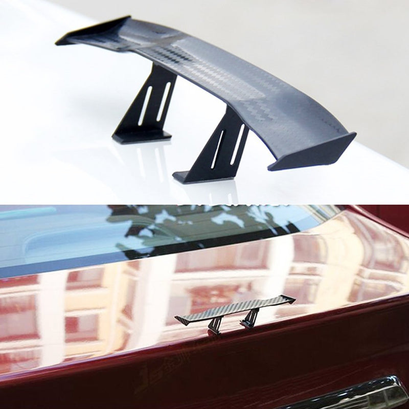 [AUSTRALIA] - Creatiee 2Pcs Universal Car Mini Spoiler Wing, Auto Car Tail Wing Mini Auto Carbon Fiber Texture Decoration Without Perforation Tail Decoration, 6.7 Inch(Black)