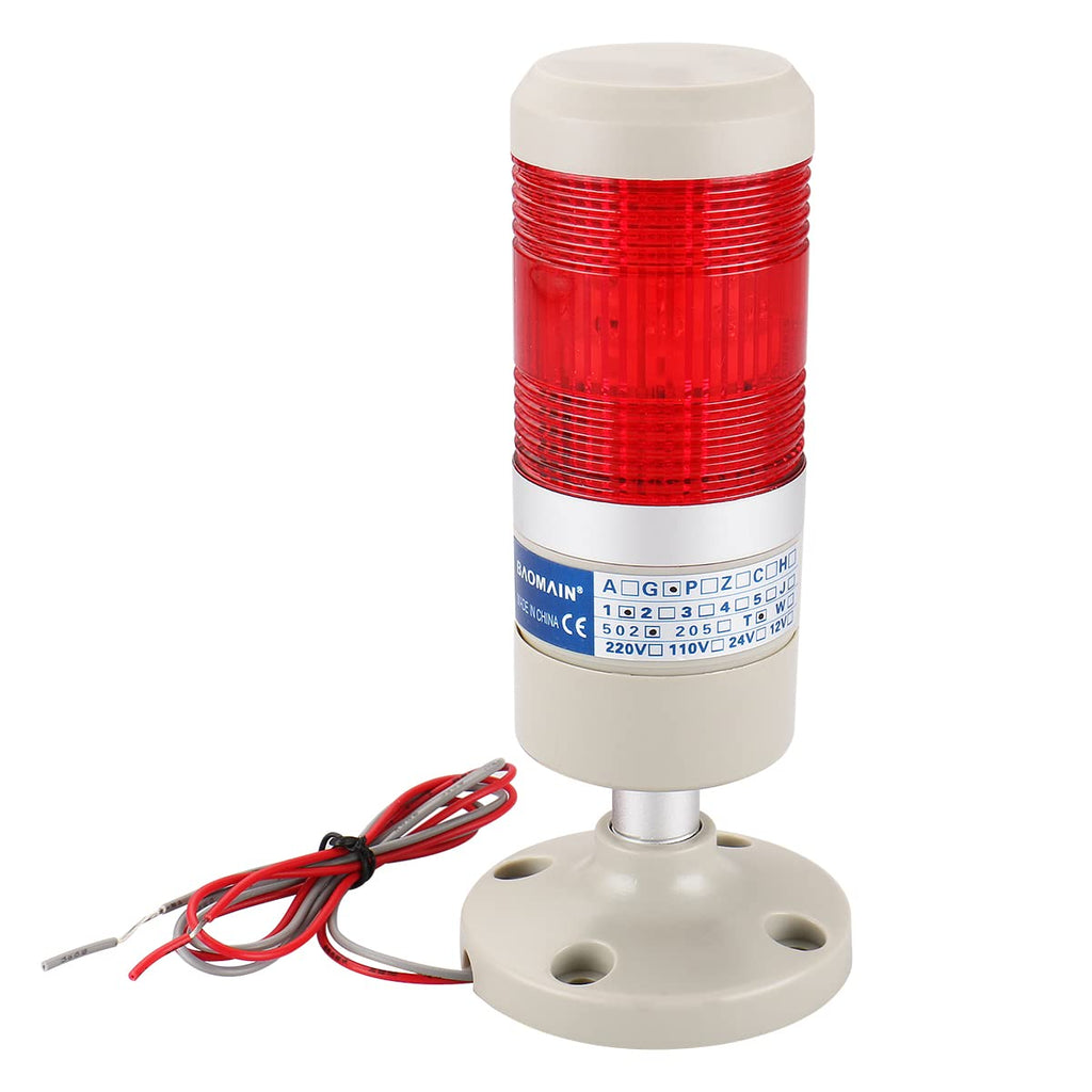  [AUSTRALIA] - Baomain Industrial Signal Light Column LED Alarm Round Tower Light Indicator Continuous Light Warning Light Red AC 110V