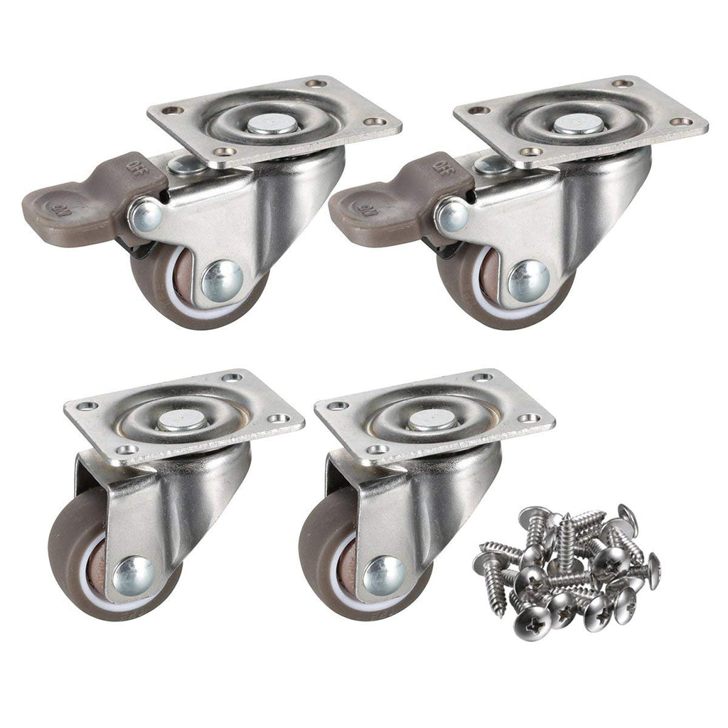  [AUSTRALIA] - bayite 4 Pack 1" Low Profile Casters Wheels Soft Rubber Swivel Caster with 360 Degree Top Plate 100 lb Total Capacity for Set of 4 (2 with Brakes & 2 Without)