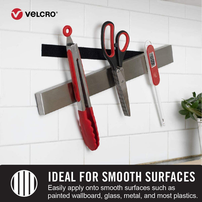  [AUSTRALIA] - VELCRO Brand Strong Thin Tape | 12ft Heavy Duty Roll Discrete Low Profile Flush Seamless Surface Mount | Holds up to 10lbs in Kitchen or Bathroom | Powerful Fastener Solution for Tough Projects, White 12ft x 1in