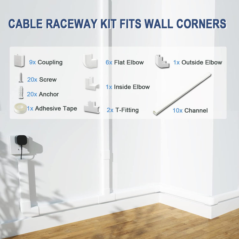  [AUSTRALIA] - Cord Cover Raceway Kit - 157" Paintable Cable Concealer, Wire Hider for TV Wall Mounting and Wire Management White