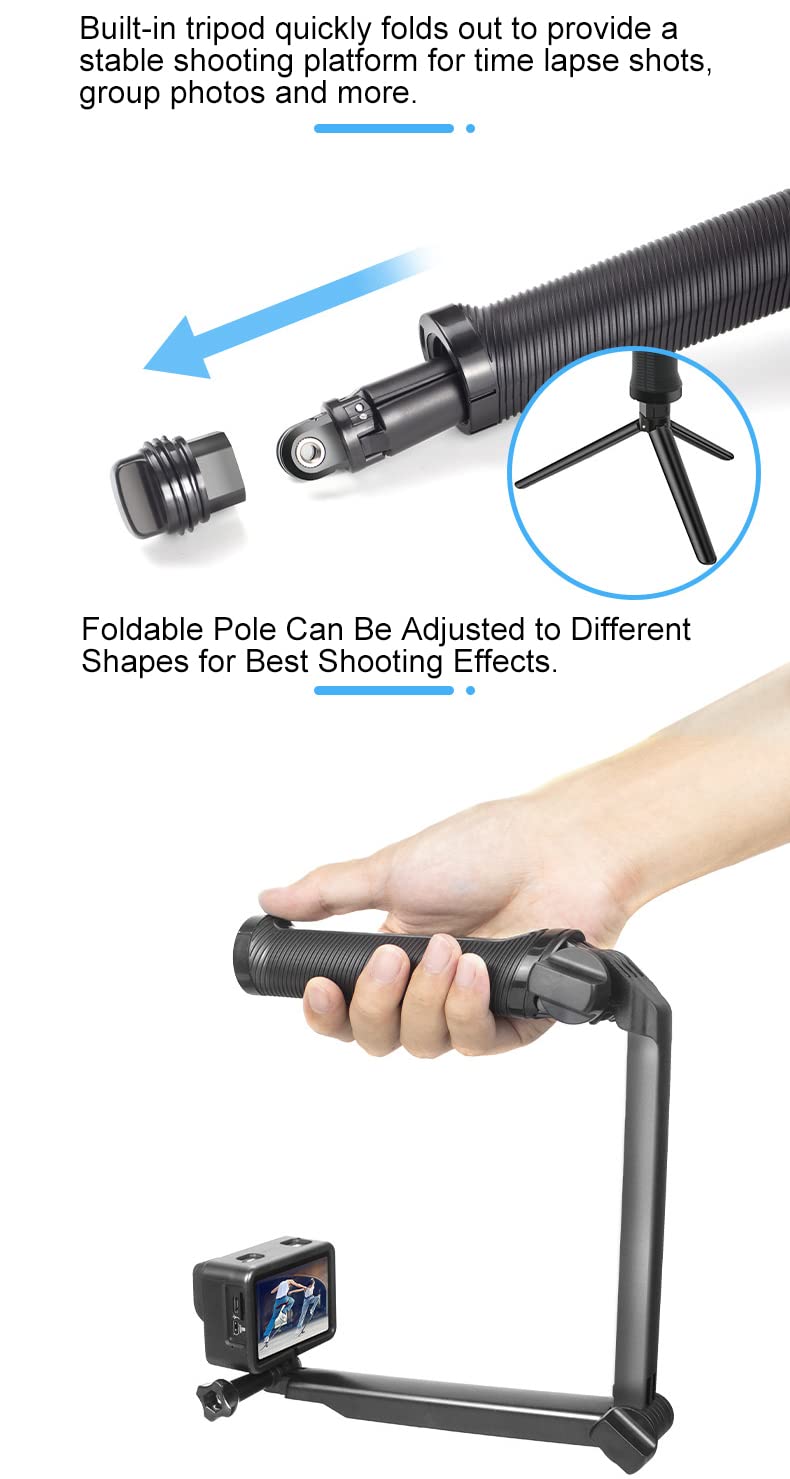  [AUSTRALIA] - ALILUSSO Selfie Stick for Gopro,Foldable Pole 3-Way Ajustable Selfie Stick,Extension Hand Grip Compatible with GoPro MAX/Hero 10/9/8/7/6/5/4/3+/3/Hero(2018) ,DJI OSMO Action 2