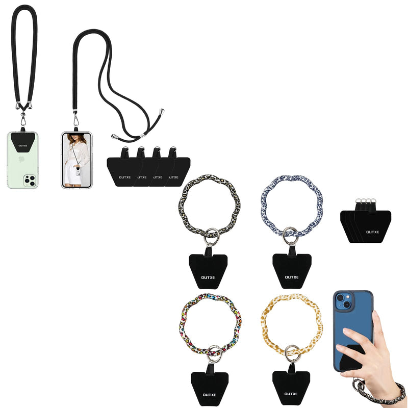  [AUSTRALIA] - OUTXE Phone Lanyard - 2× Adjustable Neck Strap, 4× Phone Patches with Adhesive, 4 × Silicone Phone Wrist Lanyard with 12 Pads Without Adhesive