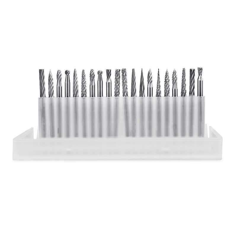 20Pcs Solid Carbide Burr Set 0.118'' (3mm) Shank Tungsten Carbide Rotary Files Burrs with 3mm Cutting Head Diameter Fits Most Rotary Drill Die Grinder for Woodworking, Engraving, Drilling, Carving - LeoForward Australia