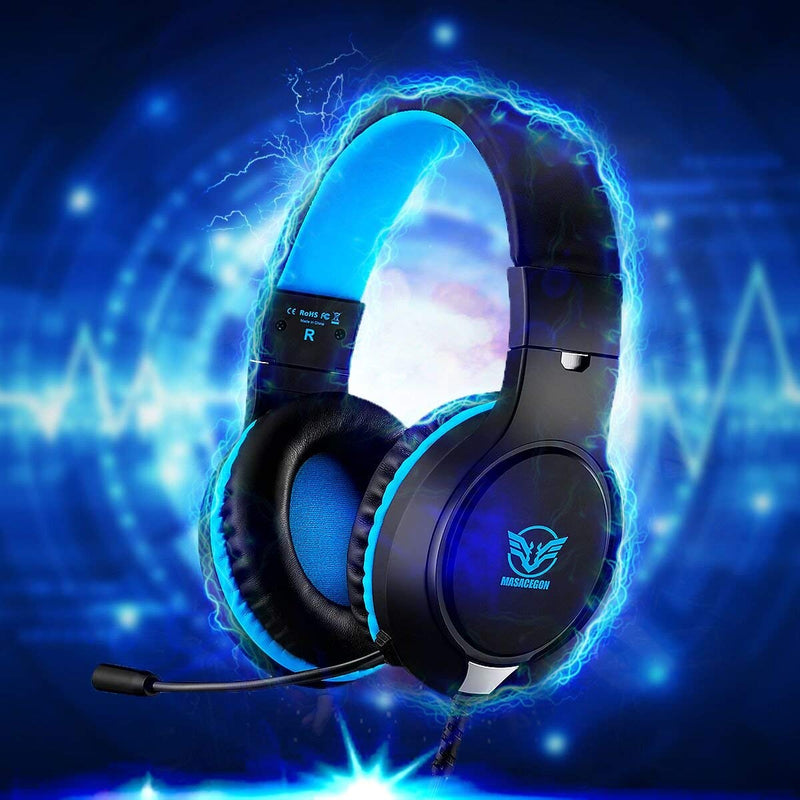  [AUSTRALIA] - Gaming Headset for Nintendo Switch, Xbox One, PS4, PS5, Bass Surround and Noise Cancelling with Flexible Mic, 3.5mm Wired Adjustable Over-Ear Headphones for Laptop PC iPad Smartphones (Blue-Black) Blue-Black