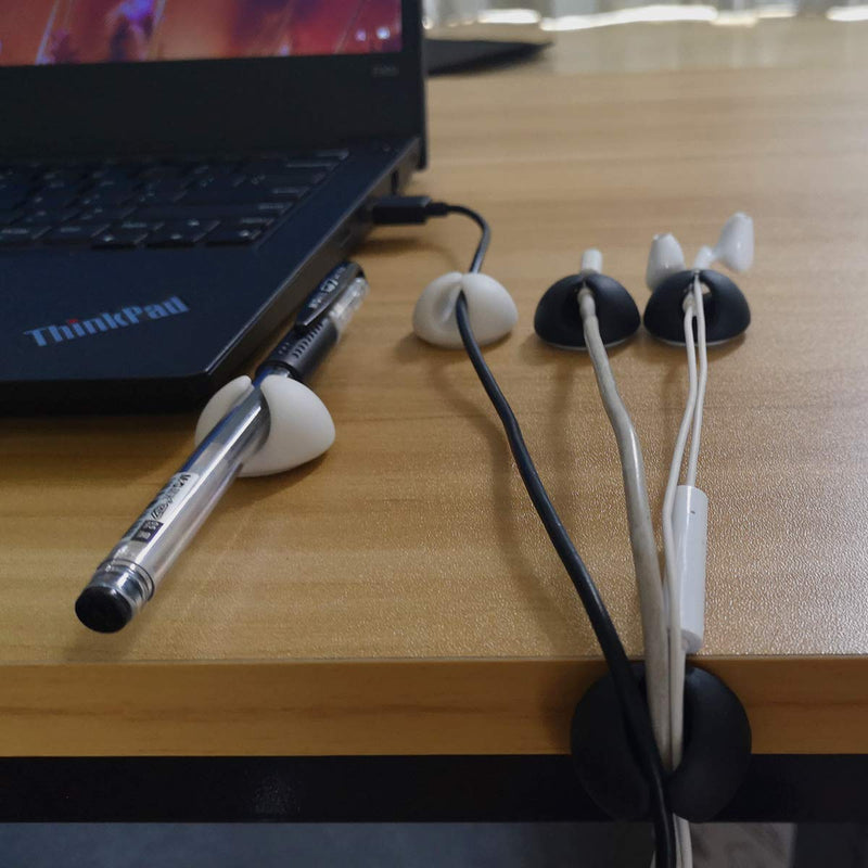  [AUSTRALIA] - Cable Clips Organizer for Phone Charging Cable, Cable Holder Desktop,Cord Clips for Computer,Charging Cable,USB Cable,Mouse,Headphone Cable,Office, Nightstand,Table,Cubicle,ect.(3 Black+3 White) Black+White