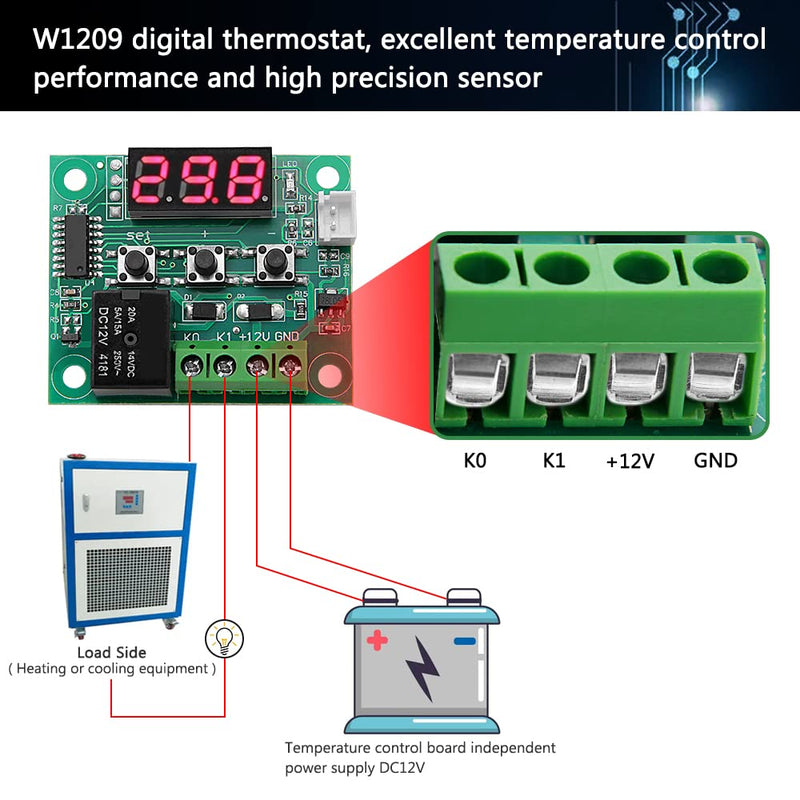  [AUSTRALIA] - VooGenzek Pack of 2 W1209 Temperature Controller Module with Housing, 12V DC Micro Digital Thermostat -50-110°C Electronic Temperature Temp Control Module Switch, with NTC Sensor Probe (Red & Blue) Temperature Controller with Housing