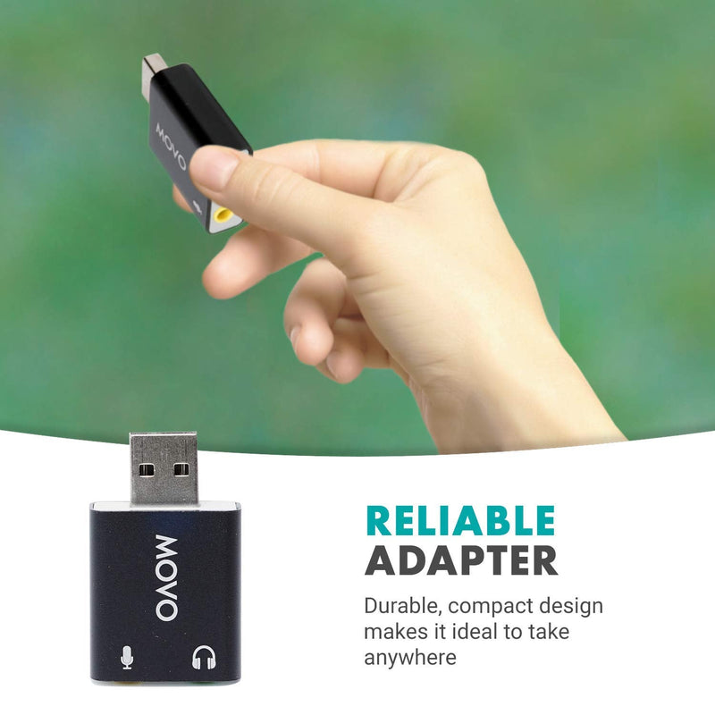  [AUSTRALIA] - Movo USB-AC 3.5mm TRS Microphone to USB 2.0 Stereo Audio External Sound Card Adapter for PC and Mac. USB Sound Card Adapter for Computer or Laptop Convert USB Input to 3.5mm TRS Headphone or Mic Jack