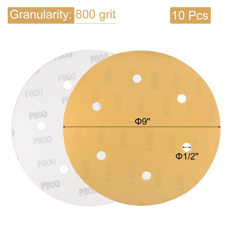  [AUSTRALIA] - uxcell 9-Inch Sanding Discs 800 Grits 6-Hole Aluminum Oxide Abrasive Hook and Loop Backed Large Size Sandpaper Pad for Sander 10 Pcs 800 Grit