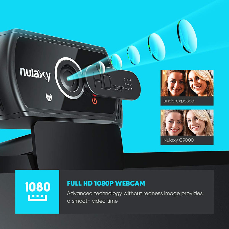  [AUSTRALIA] - NULAXY USB Webcam with Microphone, HD 1080p Webcam with Privacy Cover for Laptop PC Desktop, HD Light Correction, Web Camera for Video Calling, Online Classes, Skype, Zoom, FaceTime, Smart TV