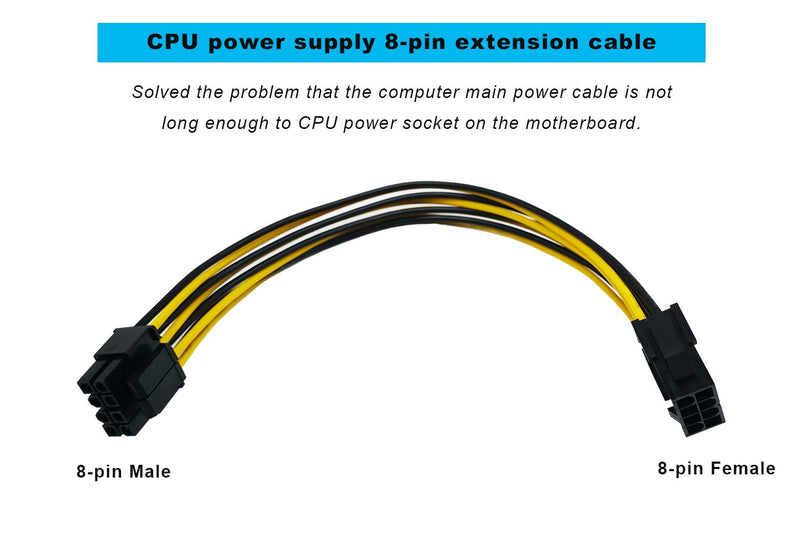  [AUSTRALIA] - ZLKSKER 8 Pin CPU Power Cable / Adapter (8 Inch, 18AWG), 8 Pin Male (4+4) to 8 Pin Female Connector, ATX 12V Internal Power Extension Cable