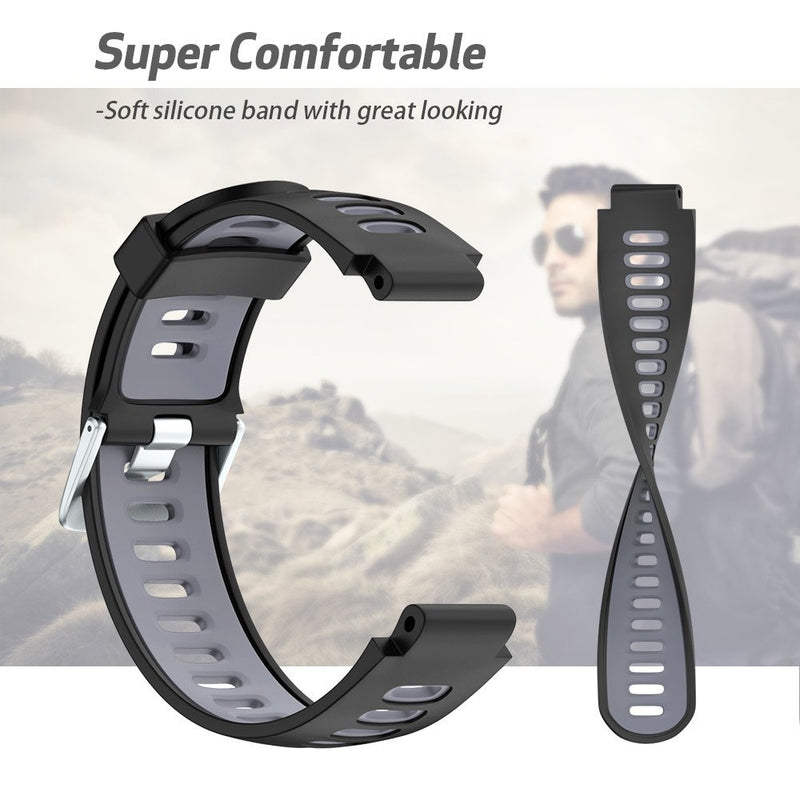 NotoCity Silicone Watch Band Replacement Solft Silicone Strap Compatible Forerunner 230/220/ 235/ 620/ 630/ 735XT/ Approach S20/ S5/ S6-Black Gray Black-Gray - LeoForward Australia