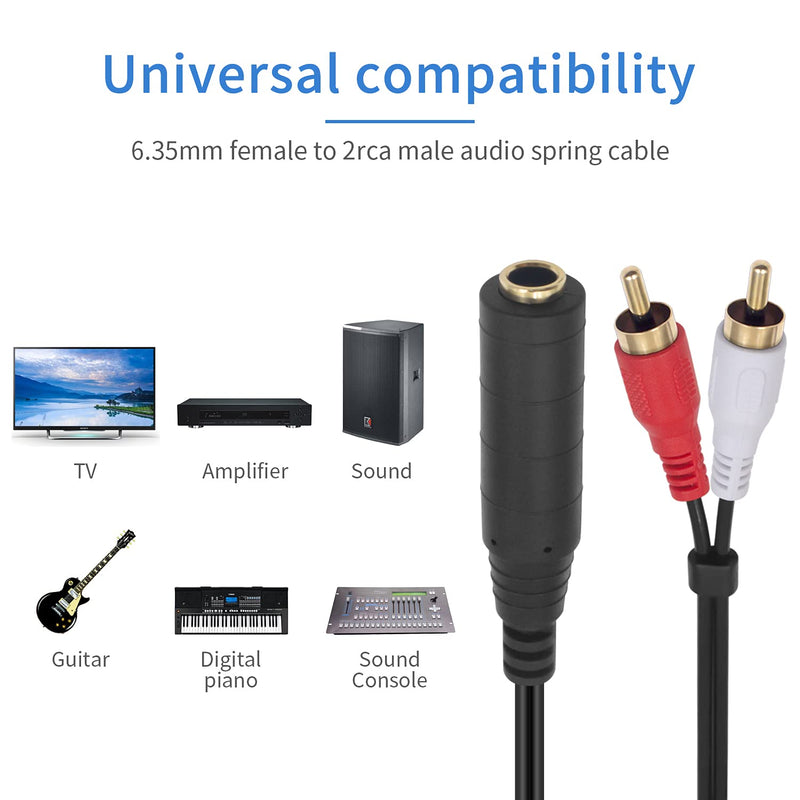  [AUSTRALIA] - Poyiccot RCA to 1/4 Female Adapter Cable, Coild Spring 6.35mm to RCA Adapter, 1/4 inch TRS Stereo Jack Female to 2 RCA Male Plug Y Splitter Extension Cable, Quarter Inch to 2RCA Cord, 2.6ft