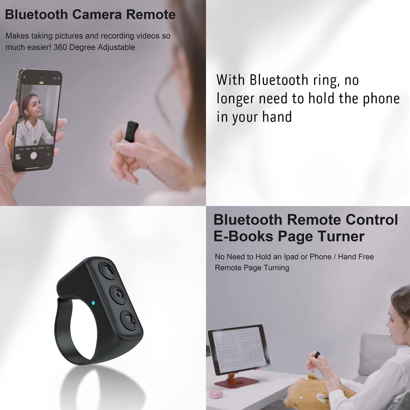  [AUSTRALIA] - TIK Tok Bluetooth Remote Control Page Turner for iPhone Android Ipad Cell Phone Camera Remote Shutter Selfie Button, Bluetooth Ring (Black) Black