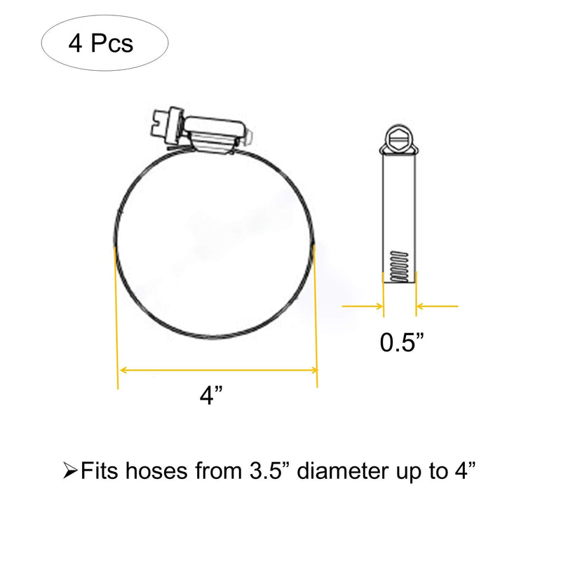  [AUSTRALIA] - EesTeck 4" (Diameter) Adjustable 304 Stainless Steel Duct Clamps Hose Clamp Pipe Clamp Air Ducting Clamp Worm Drive Hose Clamps (4Pcs)