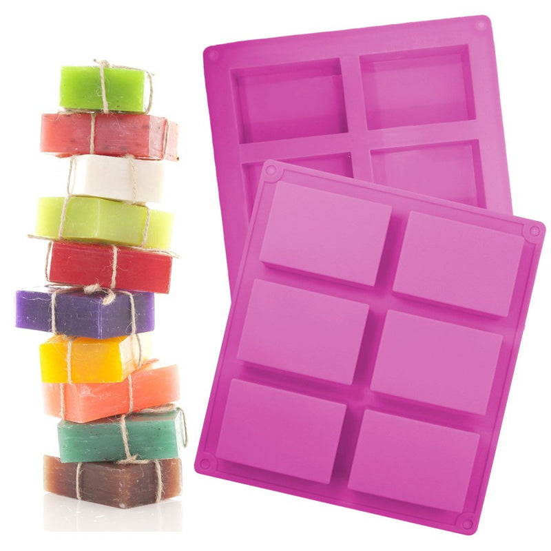  [AUSTRALIA] - 3 PCS Rectangle Silicone Molds, SENHAI 6-Cavity Cake Baking Pans, Biscuit Chocolate Ice Cube Soap Trays - Pink, Blue, Purple