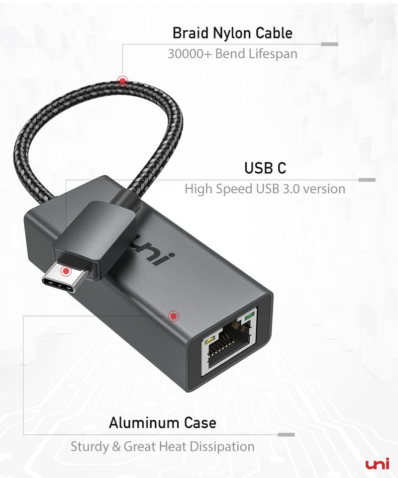  [AUSTRALIA] - USB-C to Ethernet Adapter, uni [Thunderbolt 3/4 Compatible] Gigabit Ethernet Adapter, Type-C to RJ45 Adapter for MacBook Pro/Air M2, iPad Pro/Air, Dell XPS 13, Surface Laptop 5, Switch Lite