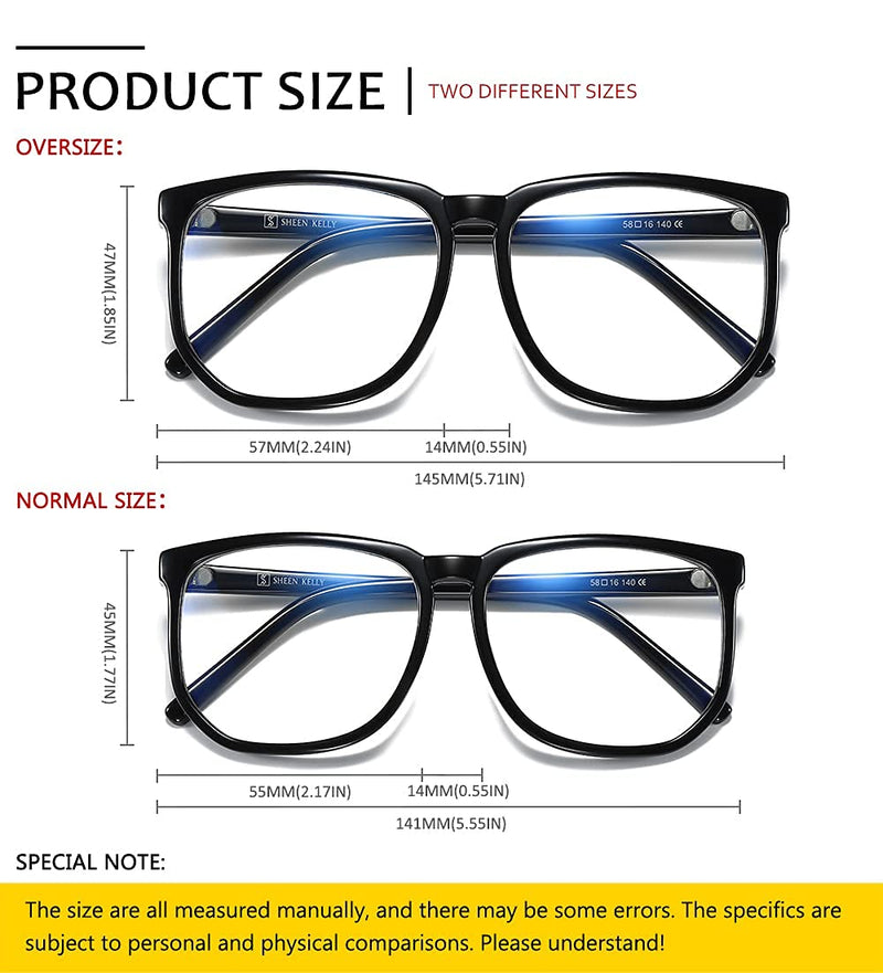  [AUSTRALIA] - TR90 Oversized Blue Light Blocking Glasses Men Women Square Computer Eyewear Reduce Eye Strain Oversied Black