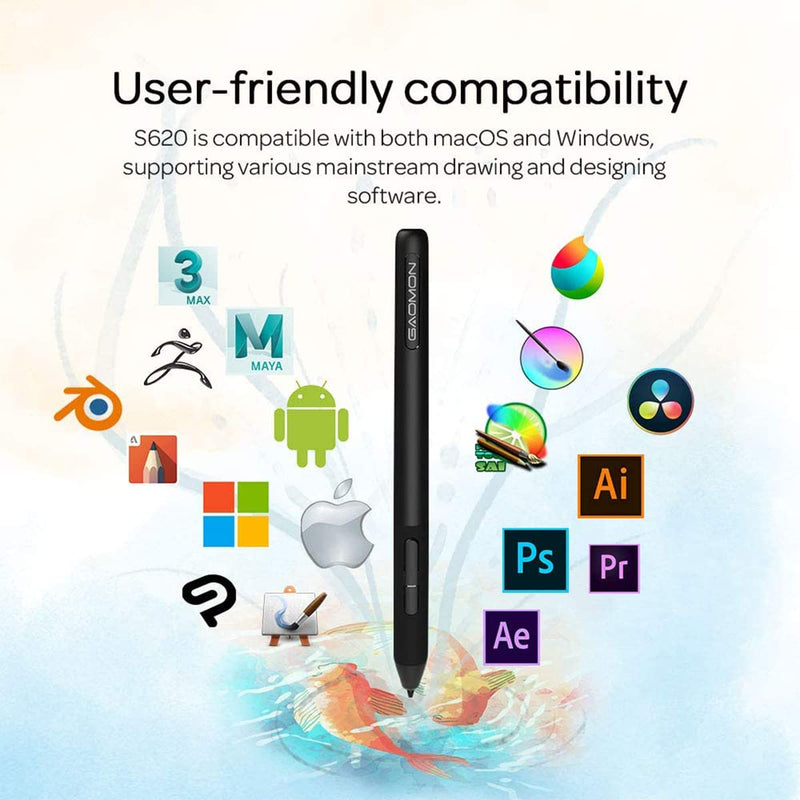  [AUSTRALIA] - GAOMON S620 6.5 x 4 Inches Graphics Tablet with 8192 Passive Pen 4 Express Keys for Digital Drawing & OSU & Online Teaching-for Mac Windows Andorid OS