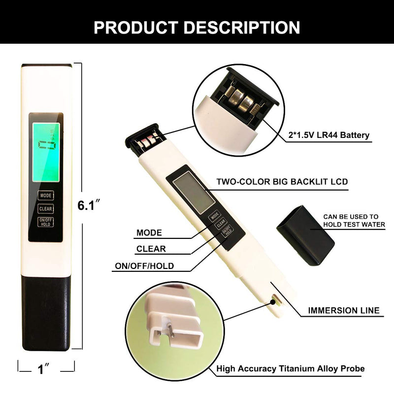 TDS Meter,Accurate and Reliable,Water Testing Kits for Drinking Water,AMMZO Professional Water Meter,TDS, EC & Temp Meter 3 in 1(White) White - LeoForward Australia