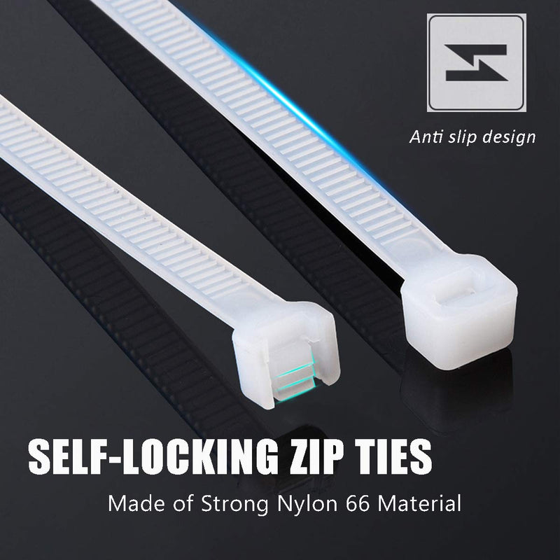  [AUSTRALIA] - 400pcs White Zip Ties Assorted Size Nylon Cable Zip Ties 4" +5"+6"+8"+10"and 12" Heavy Duty Cable Zip Ties Combo Pack Perfect for Home Outdoor Garden Office Use