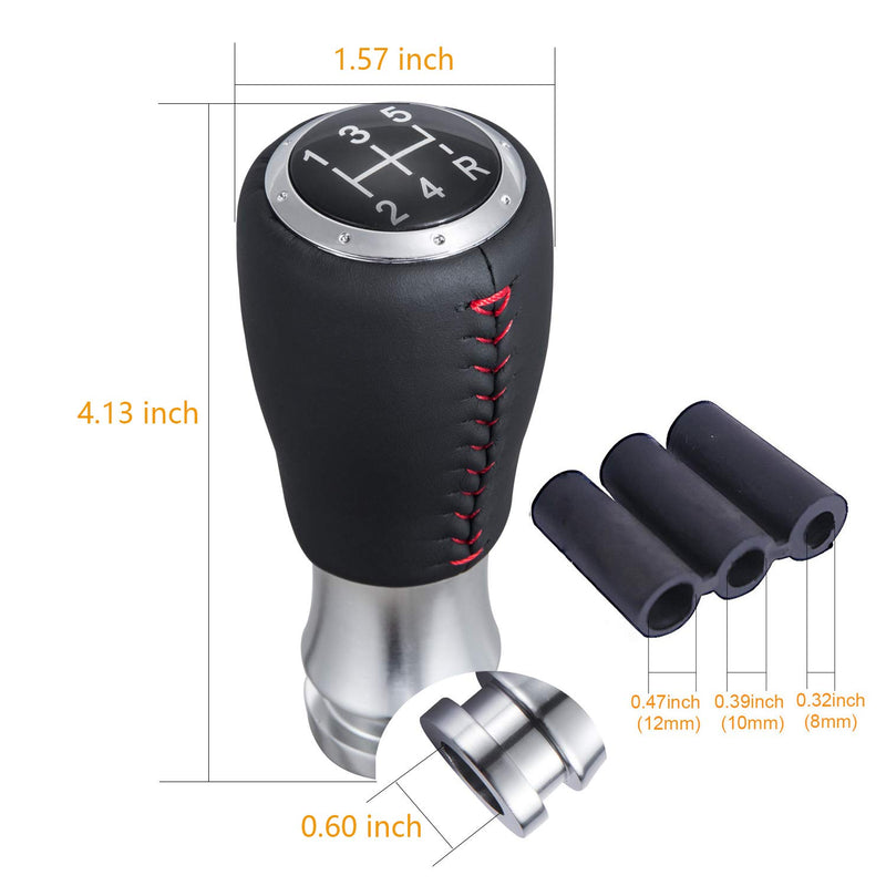  [AUSTRALIA] - Arenbel Shifter Knobs 5 Speed Leather Stick Shift Knobs Lever Gear Shifting Head fit Universal MT at Cars, (Black, Red) Black