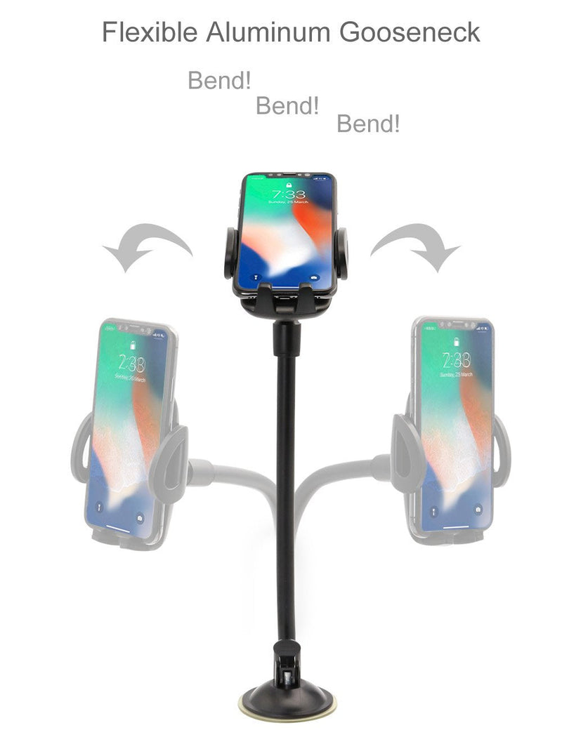  [AUSTRALIA] - Car Windshield Phone Holder Mount, EXSHOW Universal Car Window Cell Phone Truck Mount with Gooseneck Long Arm Super Suction Cup for iPhone 12 11 Xr Xs Max X 8 Plus 7 6S, Samsung and All 3.5-6.5" Phone