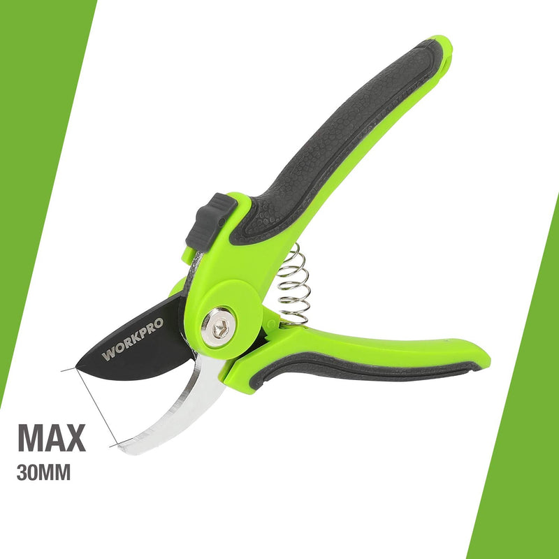  [AUSTRALIA] - WORKPRO W151007 7.5" Shrubbery Pruning Scissors, Heat-Treated Steel Construction with Non-Stick Teflon-Coated Blades, Comfortable Nylon Grips, On/Off Lock, (1 piece)