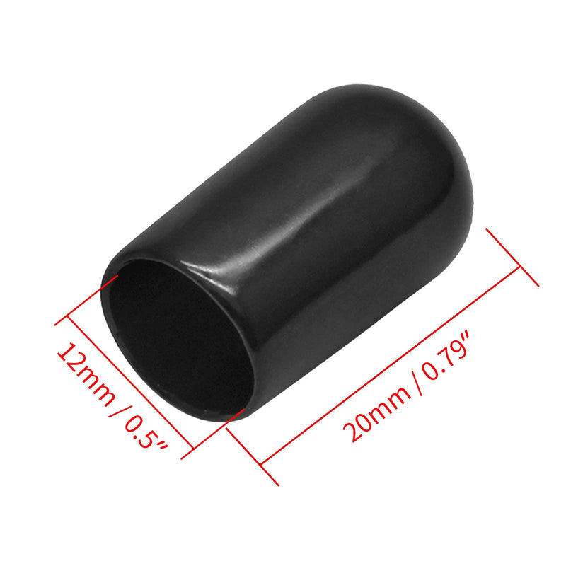  [AUSTRALIA] - Bonsicoky 120Pcs Round Rubber End Caps 1/2 Inch (12mm) ID Vinyl Flexible Screw Thread Protectors Black Bolt End Caps for Metal Tubing Rod Bolt 1/2" / 12mm
